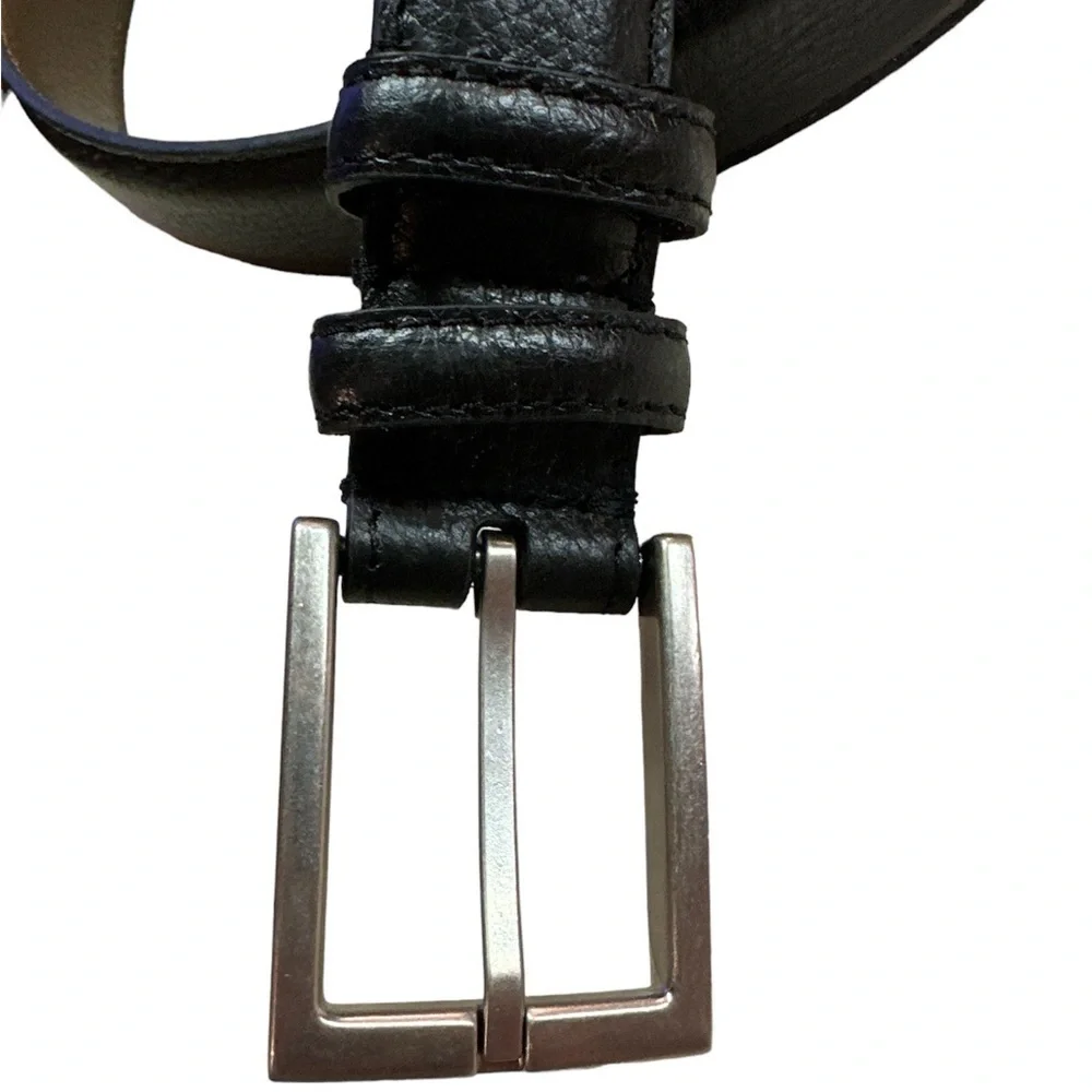 Black FULL GRAIN Textured Leather Belt Brushed Silver Square Buckle 40”